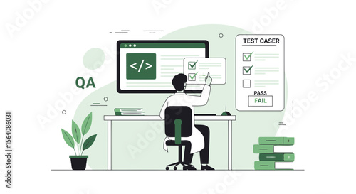 Software Quality Assurance Engineer Performing Tests On Code At Workplace