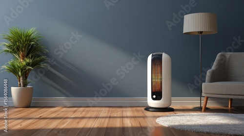 Home floor setup featuring a modern convection heater placed for warmth