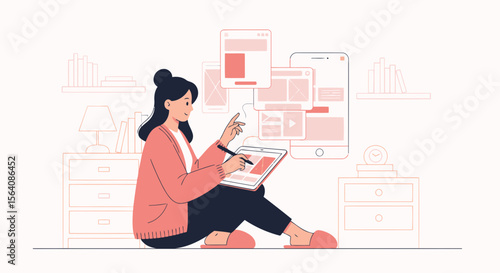 Woman Creating Digital Content at Home with a Tablet for Online Platforms