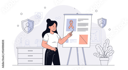 Woman Presenting Healthcare Awareness Campaign Illustration Using Flip Chart