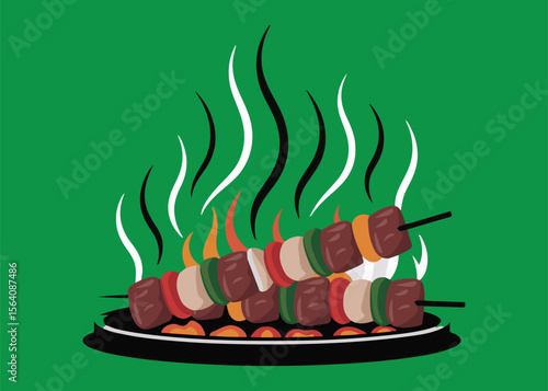 Sizzling BBQ Skewers A Culinary Delight of Grilled Meat and Veggies, vector design