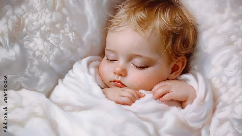 Peaceful sleeping baby nestled in white blanket Peaceful sleeping baby nestled in white blanket