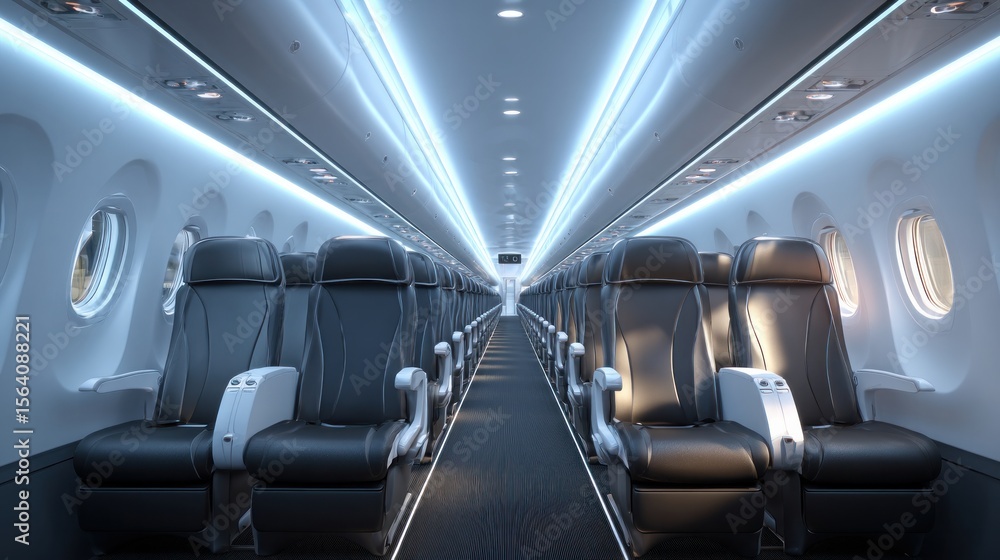 Fototapeta premium Sleek airplane cabin interior showcasing comfortable seating in a modern setup