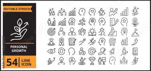 Personal Growth Development Line Icons Set - 54 Outline Vector Icons Collection
