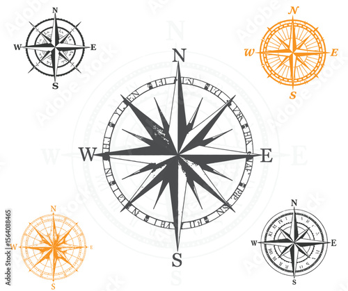 Variety of Compass Rose Designs with North South East and West Markings