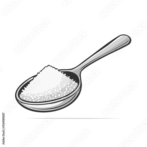 Spoonful of Granulated Sugar in Monochrome Style on Black Background Illustration