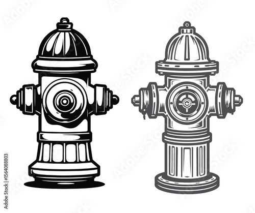 Two Fire Hydrant Illustrations One in Black and White One in Gray