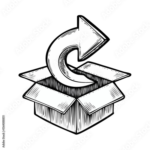 Hand Drawn Style Open Box with Arrow Pointing Inward on Black Background  Packages and Receiving Delivery Concept Design