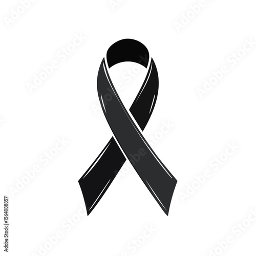 Black awareness ribbon symbol against dark backdrop expressing mourning or solidarity. Simple illustration for memorial remembrance or support.
