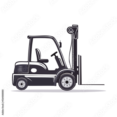 Forklift Illustration Material Handling Equipment Industrial Vehicle in Black and White on Dark Background