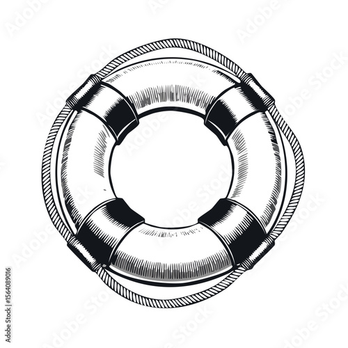 Isolated Hand-Drawn Life Preserver on Black Background