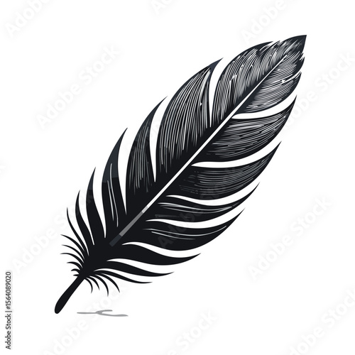 Elegant Quill Illustration: Detailed Feather Graphic on Black Background for Creative Designs