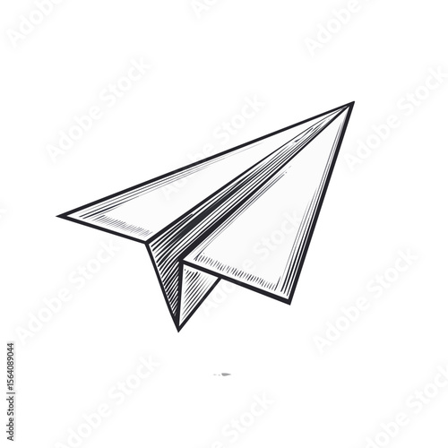 White Paper Airplane Flying on Black Minimalist Hatching Illustration Concept Handmade Papercraft  Dreams and Aspirations