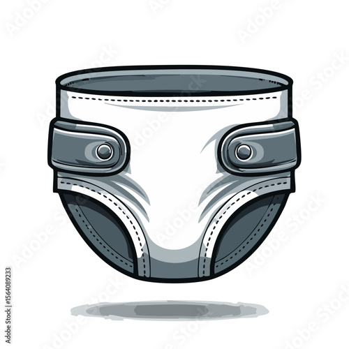 Cartoon baby diaper with fasteners on a black background illustration, baby care product, hygiene concept for children, infancy stage