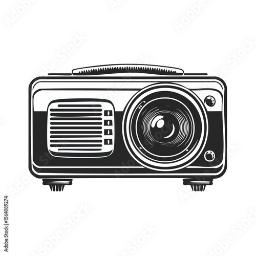Monochrome Projector Illustration, Presentation Equipment on a Black Background