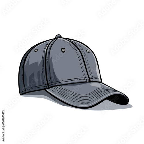 Gray Baseball Cap on Black Background, Headwear Fashion Accessory
