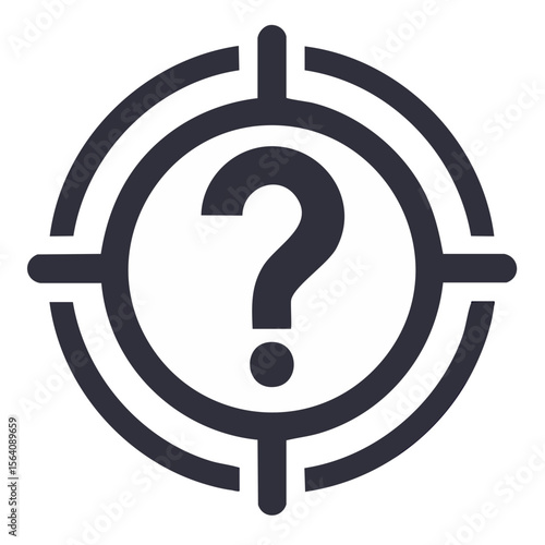 Question mark inside a target sight, aiming at uncertainty with an icon design.