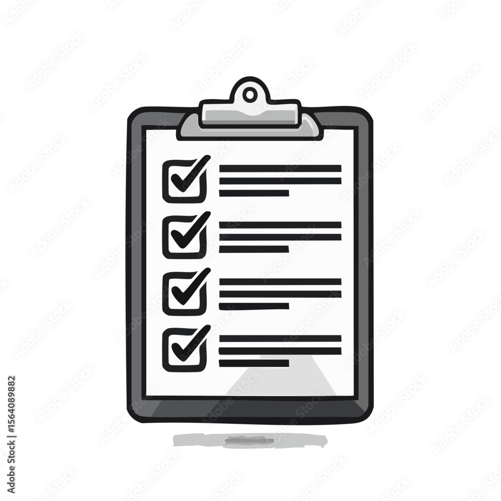 Clipboard with Checklist Marks Completed Tasks and Lines Document Illustration Clipboard with Checklist Marks Completed Tasks and Lines Document Illustration