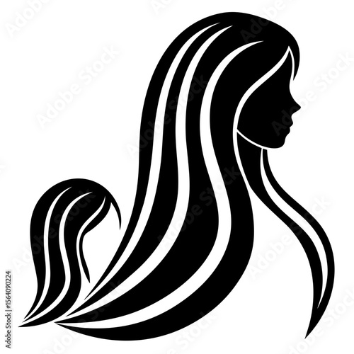 Woman with long hair profile beauty salon logo silhouette vector illustration