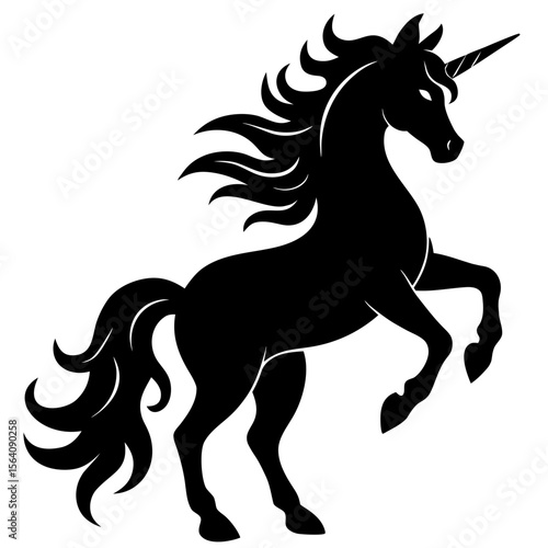 Standing magical unicorn horse black silhouette vector illustration