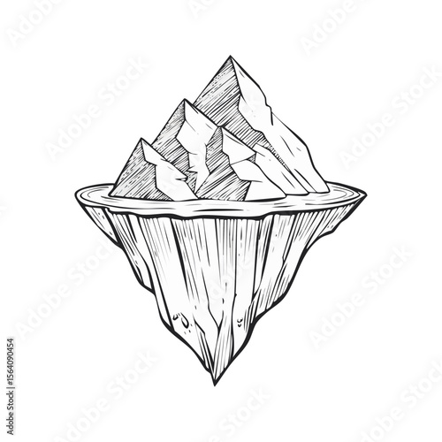 Hand Drawn Iceberg Floating in Water Black and White Illustration Dangerous Cold Environment Antarctica Arctic