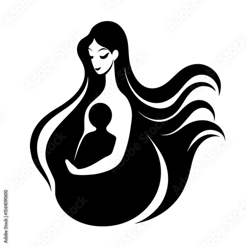 Mother holding child abstract design silhouette vector illustration