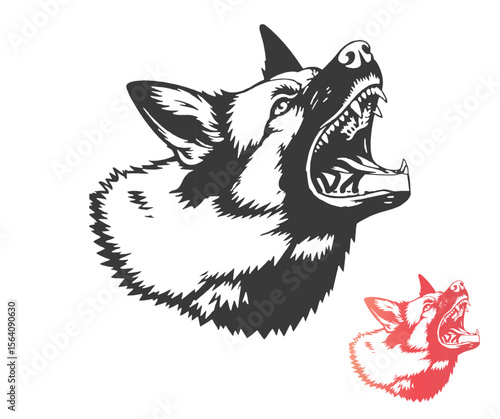 Aggressive German Shepherd Vector Illustration with Open Mouth and Sharp Teeth