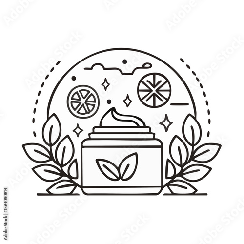 Natural Beauty Cream Jar with Citrus Leaves and Star Elements for Skincare Line