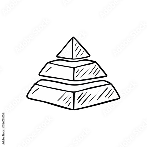 Hand drawn pyramid levels, business diagram concept with stacked tiers in white on a black background.