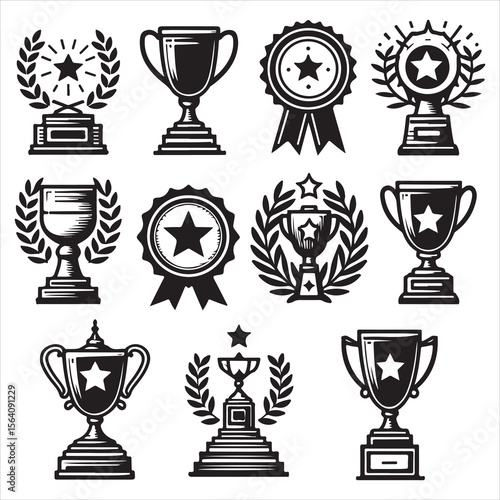 Classic Star Trophy, Modern Star Cup, Curved Handle Trophy, Twin Handle Star Cup, Standard Winner’s Trophy, Bold Star Trophy, Victory Star Trophy, Winner Trophy And Vector Icons Of All Kinds Of Trophy