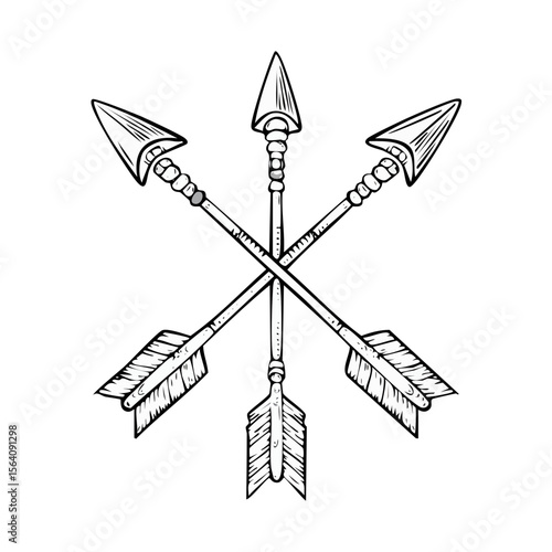 Hand Drawn Arrows Crossed on Black Background Symbolizing Hunting Archery or Native American Culture Rustic Illustration