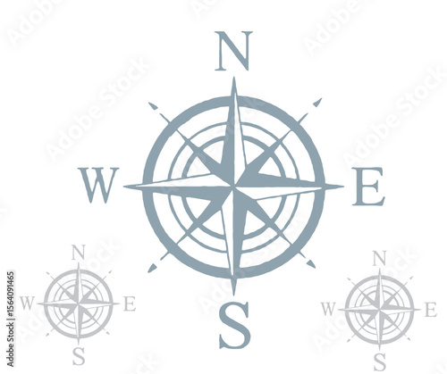 Compass Rose Illustration with Cardinal Directions and Smaller Compass Variations