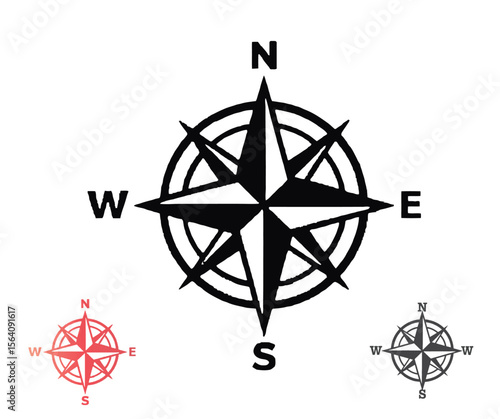 Compass Rose Illustration with Variations North South East and West Directions