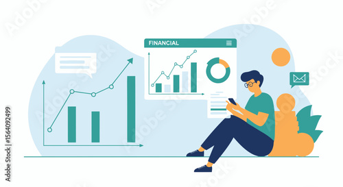 Analytics Report Man Using Mobile Device For Data Analysis And Financial Insights