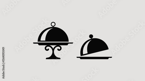 Two black cloche food server icons on a light background in a simple and minimalist style image