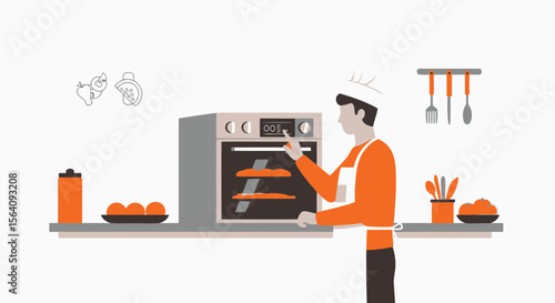 Chef Preparing Meal In Modern Kitchen With Oven And Fresh Ingredients
