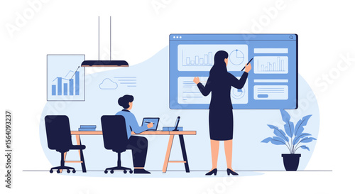 Business Presentation With Data Analyst Explaining Charts and Graphs In The Office