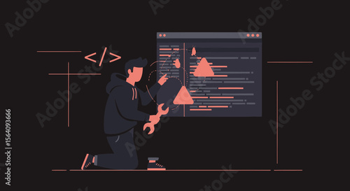 Coding Challenges Visualizing a Programmer Solving Technical Issues With Modern Software