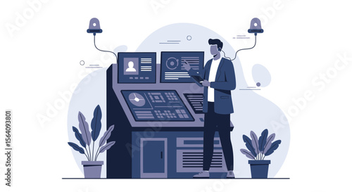Control Room Operator Managing System Data With Advanced Technology Interface