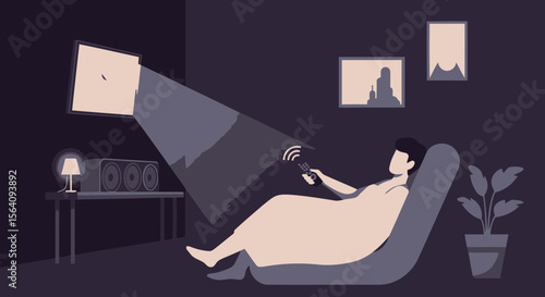 Cozy Evening Entertainment Relaxing At Home Watching Television Dark Room Scene