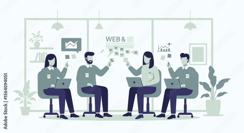 Creative Team Brainstorming Web Design In A Bright Modern Office Meeting Room Creative Team Brainstorming Web Design In A Bright Modern Office Meeting Room