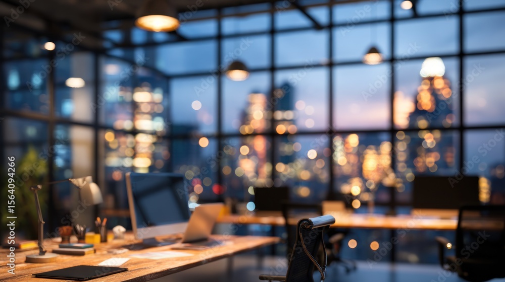 Fototapeta premium Modern office night view cityscape skyline workspace