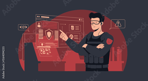 Cybersecurity Expert Inspecting Network Security Parameters on Digital Interface