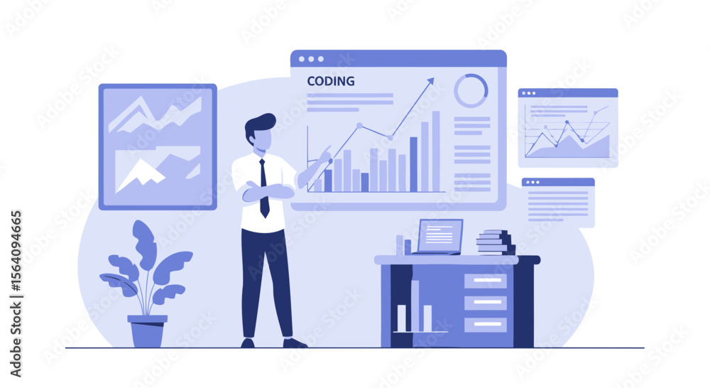 Fototapeta premium Developer Analyzing Coding Data In The Workplace Presentation And Professional Environment