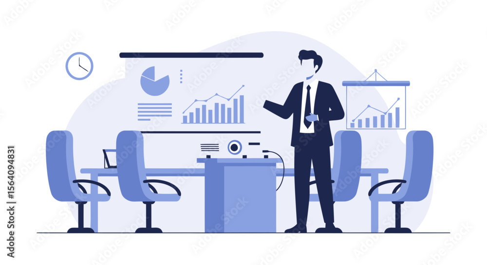 Fototapeta premium Elegant Business Presentation With Graph Charts And Boardroom Scenario Vector Style