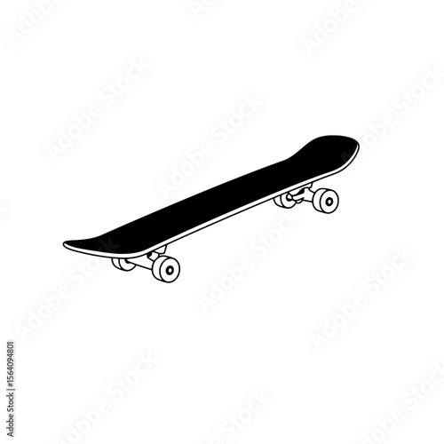 Isolated Skateboard Icon: A sleek, black skateboard hovers in the frame, wheels poised for action.