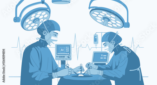 Doctors Performing Surgery With Robotic Assistance In Modern Operating Room