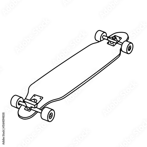 Longboard Icon in Minimalist Style: A minimalist graphic of a longboard, meticulously illustrated in a clean, clear line art, offering a versatile design for various creative endeavors.