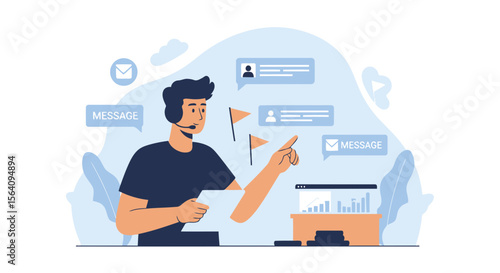 Engaged Customer Service Representative Assisting Clients With Online Communication