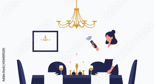 Elegant Evening Dinner With Remote Control Chandelier And Comfortable Dining Room